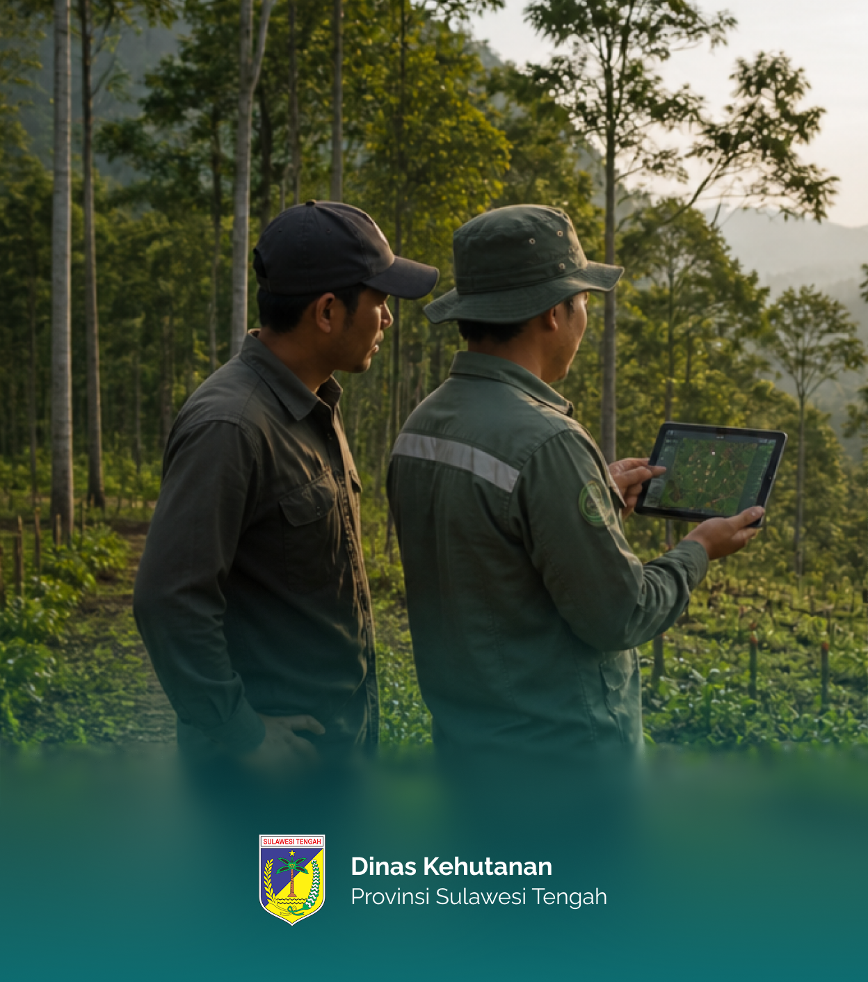 Petugas memantau pertumbuhan pohon menggunakan perangkat digital